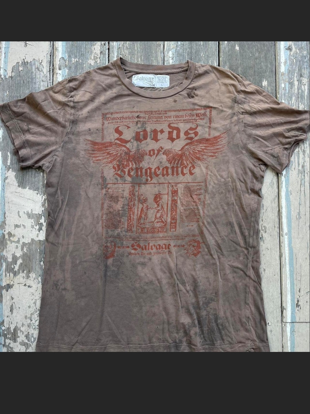 Salvage Brown Tee with Rust Graphic "Lords Of Vengeance." L